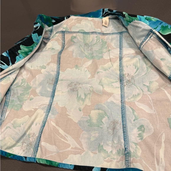 French Laundry Teal Floral Jean Jacket - Picture 4 of 12
